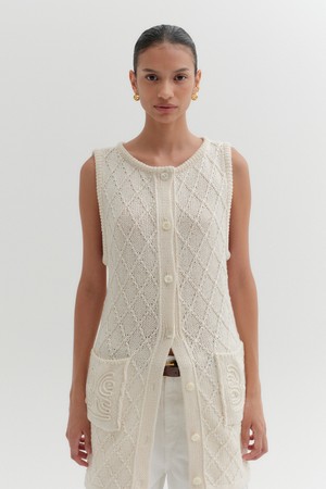 텍스처 롱 베스트 - 아이보리