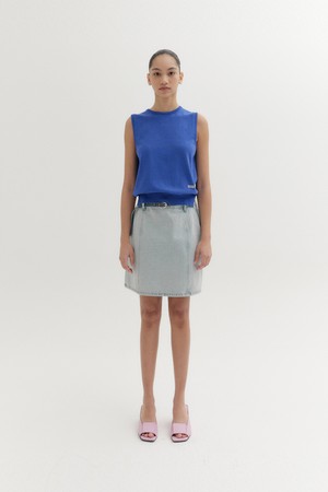 102 벨티드 데님 미니 스커트 - 라이트 블루