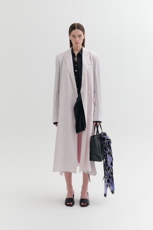 클래식 라펠 롱 코트 - 핑크