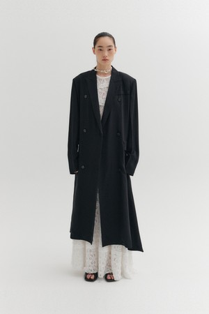 클래식 라펠 롱 코트 - 블랙