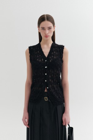 레이스 슬리브리스 베스트 - 블랙