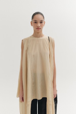 드레이프 슬리브리스 블라우스 - 베이지