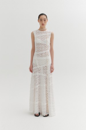 레이스 패널 맥시 드레스 - 아이보리