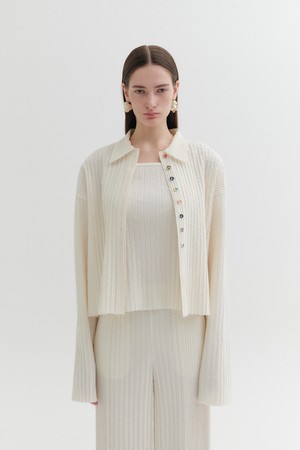 플리츠 버튼 업 셔츠 - 아이보리