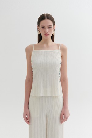 플리츠 버튼 탑 - 아이보리