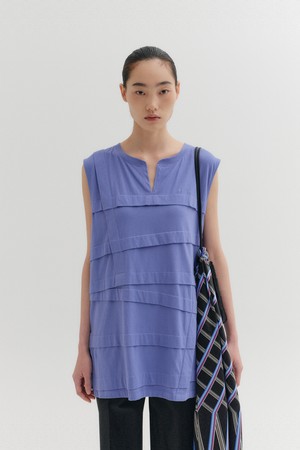 패널 디테일 슬리브리스 탑 - 퍼플