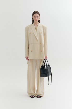 웨이스트 레터링 와이드 팬츠 - 아이보리