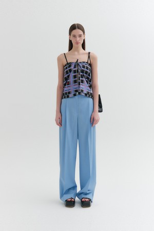 웨이스트 레터링 와이드 팬츠 - 라이트 블루