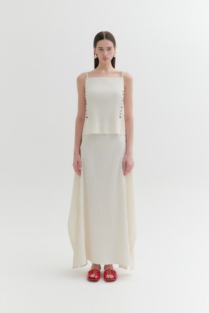 플로위 플리츠 롱 스커트 - 아이보리