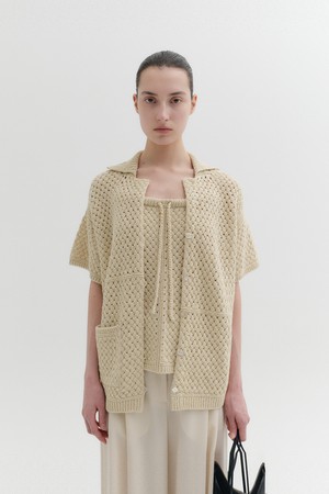 크로셰 니트 가디건 - 옐로우
