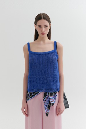 슬리브리스 니트 탑 - 블루