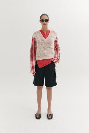 콘트라스트 브이넥 풀오버 - 아이보리