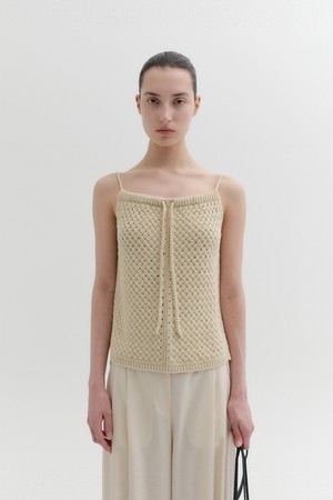 크로셰 타이 스트랩 니트 탑 - 옐로우