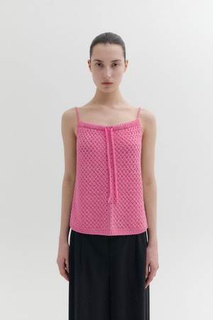 크로셰 타이 스트랩 니트 탑 - 핑크