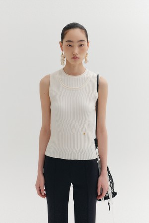 슬리브리스 레이어드 니트 탑 - 아이보리