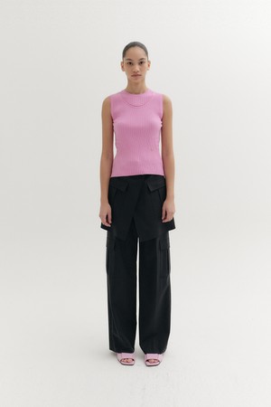 슬리브리스 레이어드 니트 탑 - 핑크