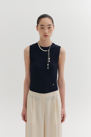 슬리브리스 레이어드 니트 탑 - 블랙