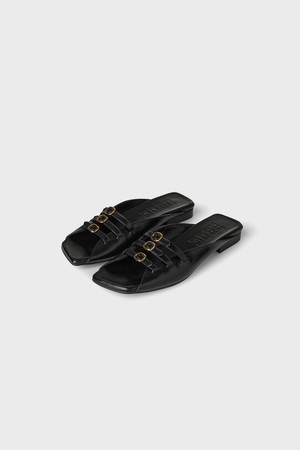 트리플 버클 스퀘어 플랫 - 블랙