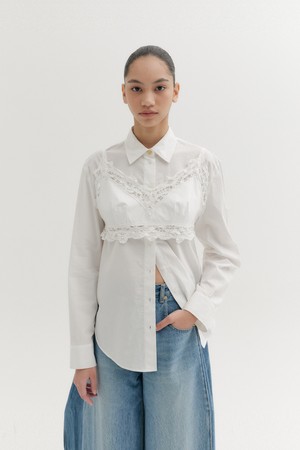 레이스 트림 브라 탑 - 화이트