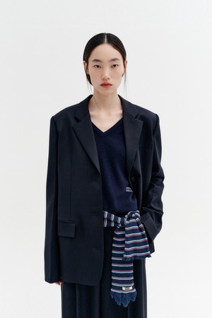 싱글 브레이스티드 자켓 - 네이비