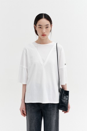 레이어드 디테일 티셔츠 - 화이트