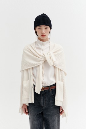 드레이프 숄 카라 가디건 - 화이트