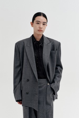 스플릿 백 레이스 패널 자켓 - 멜란지 그레이