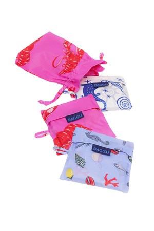 [바쿠백] 휴대용 장바구니 접이식 시장가방 Sea Creatures 3종 세트