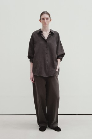 washed stripe shirt (smoke brown)