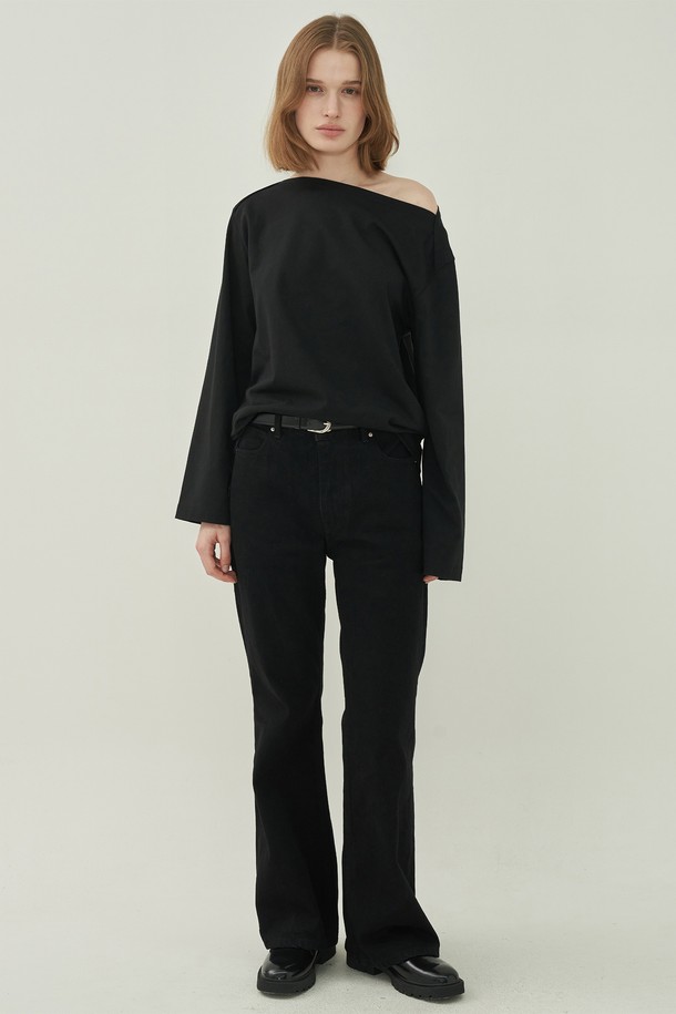 MOTT - 롱/미디팬츠 - 노멀 부츠컷 데님 - Black