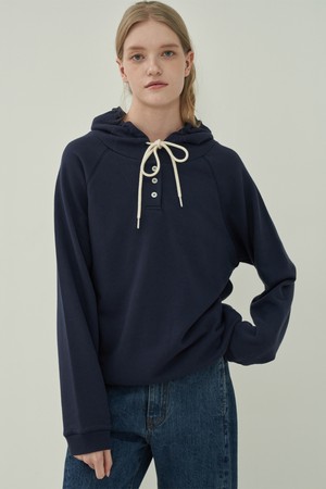 베이직 버튼 후디 스웻셔츠 - Navy