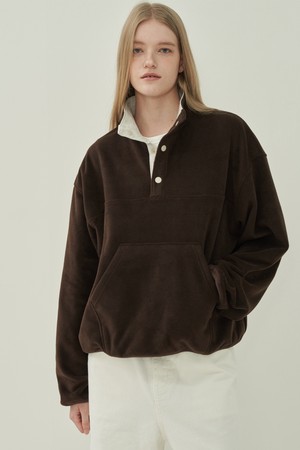 버튼 풀오버 플리스 - Brown