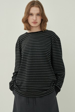 어스 스트라이프 롱 티셔츠 - Black