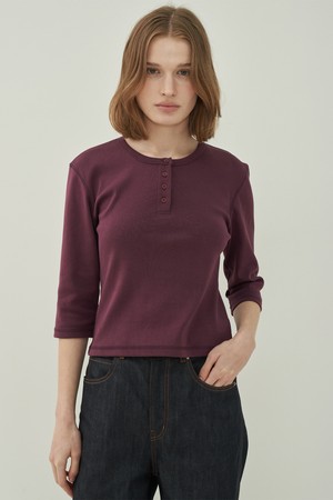 헨리넥 슬림 티셔츠 - Burgundy