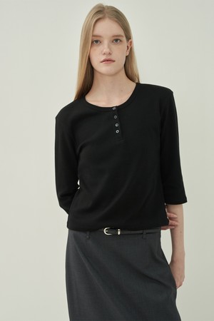 헨리넥 슬림 티셔츠 - Black