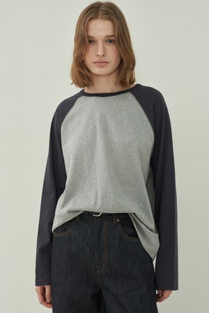 래글런 스티치 티셔츠 - Navy Gray