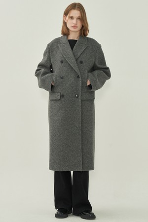 울 더블 롱 코트 - Gray