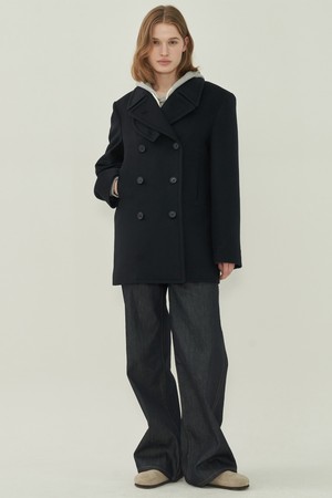 울 더블 피코트 - Black