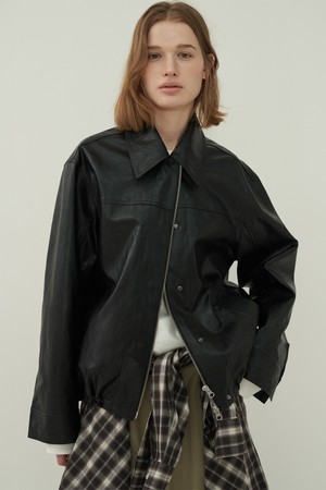 레더 투웨이 블루종 - Black