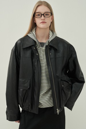 클래식 포켓 레더 퀄팅점퍼 - Black