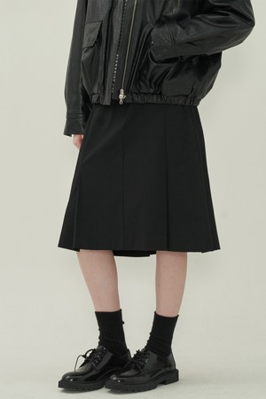 플리츠 미디 스커트 - Black