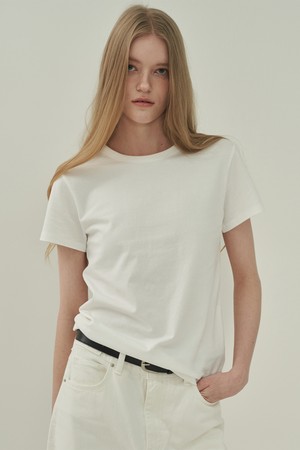 더블넥 코튼 티셔츠 - White