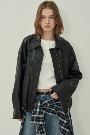 레더 스트링 블루종 - Black