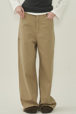 사이드 버튼 코튼 팬츠 - Beige