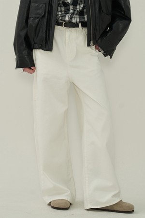사이드 버튼 코튼 팬츠 - White