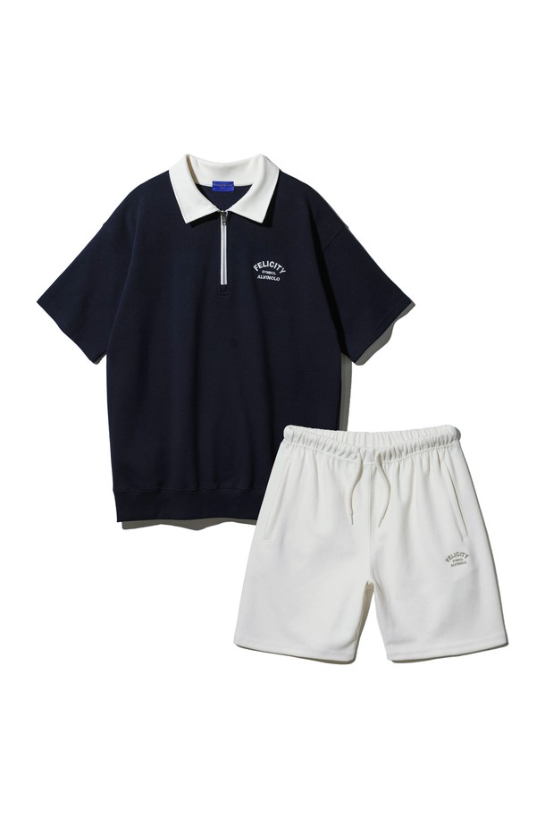 [SET] 펠리시티 반집업 배색 카라 반팔 맨투맨 밴드 반바지 셋업은 캐주얼, 스포티한 스타일을 추구하는 공용 의류입니다. 봄, 여름 시즌에 적합하며, 데일리웨어로 활용하기 좋습니다. 오버핏으로 편안한 착용감을 선사하며, 넥 라인 헤링본 테이프 처리와 고급 니켈 지퍼, '펠리시티' 자수 디테일이 특징입니다.  화이트 멜란지, 아이보리, 오트밀, 네이비, 네이비+아이보리, 화이트 멜란지+네이비 등 다양한 색상 옵션으로 제공됩니다. 동네 마실룩, 여행룩에 어울리는 활용도 높은 셋업입니다.
