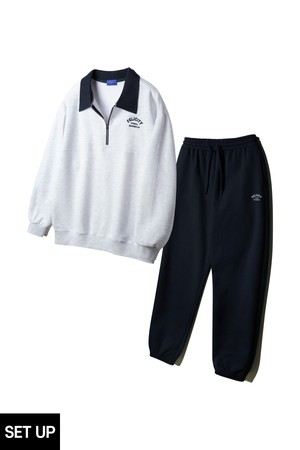 [DE LUXE] [SET] 앨빈클로 FELICITY 반집업 배색 카라 맨투맨 밴딩 조거 팬츠 셋업