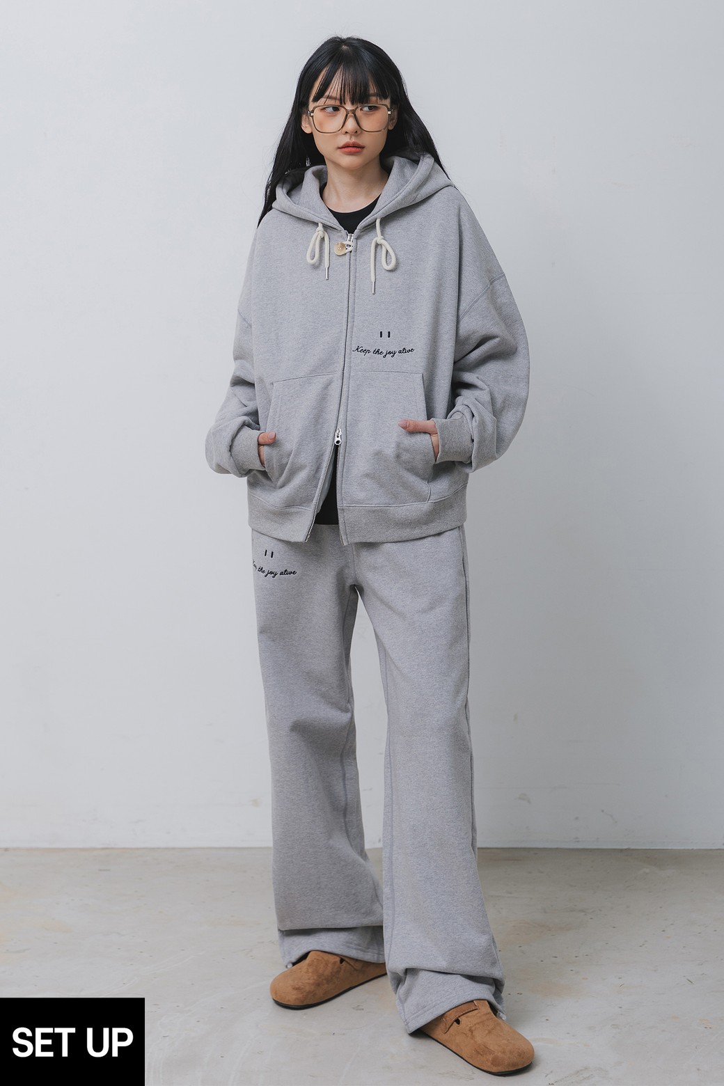 BAKKEN - 하프팬츠 - 바켄 스마일 자수 로고 2WAY 버튼 후드집업 세미와이드 팬츠 셋업 BK7985_9985