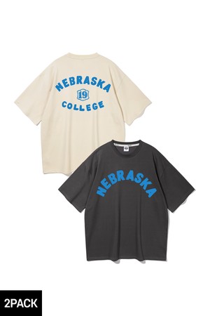 [2PACK] 앨빈클로 COLLEGE NEBRASKA 오버핏 반팔티 2종 패키지