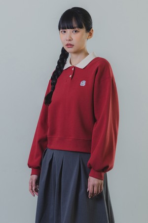 바켄 CONTRAST COLLAR 세미 크롭 스웨트셔츠 BK5966_와인